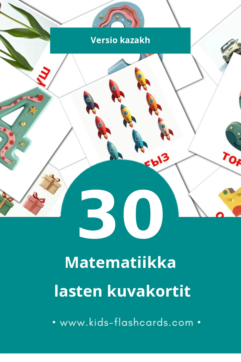 Математика lasten kuvakortit pikkulapsille (30 korttia Kazakhksi)