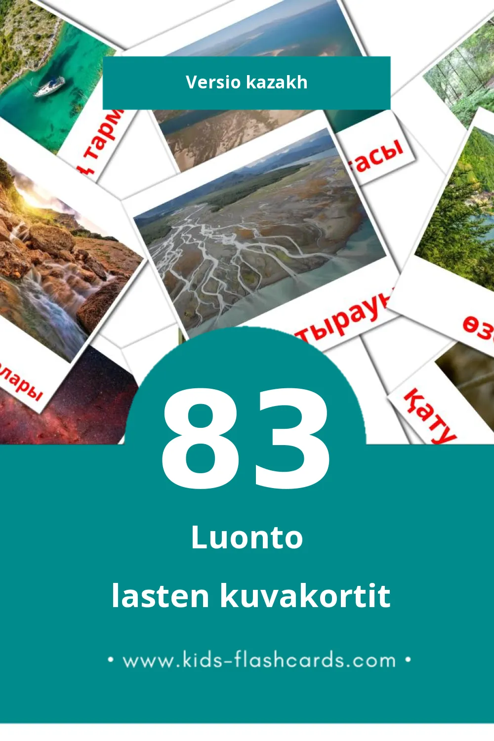 Табиғат lasten kuvakortit pikkulapsille (83 korttia Kazakhksi)