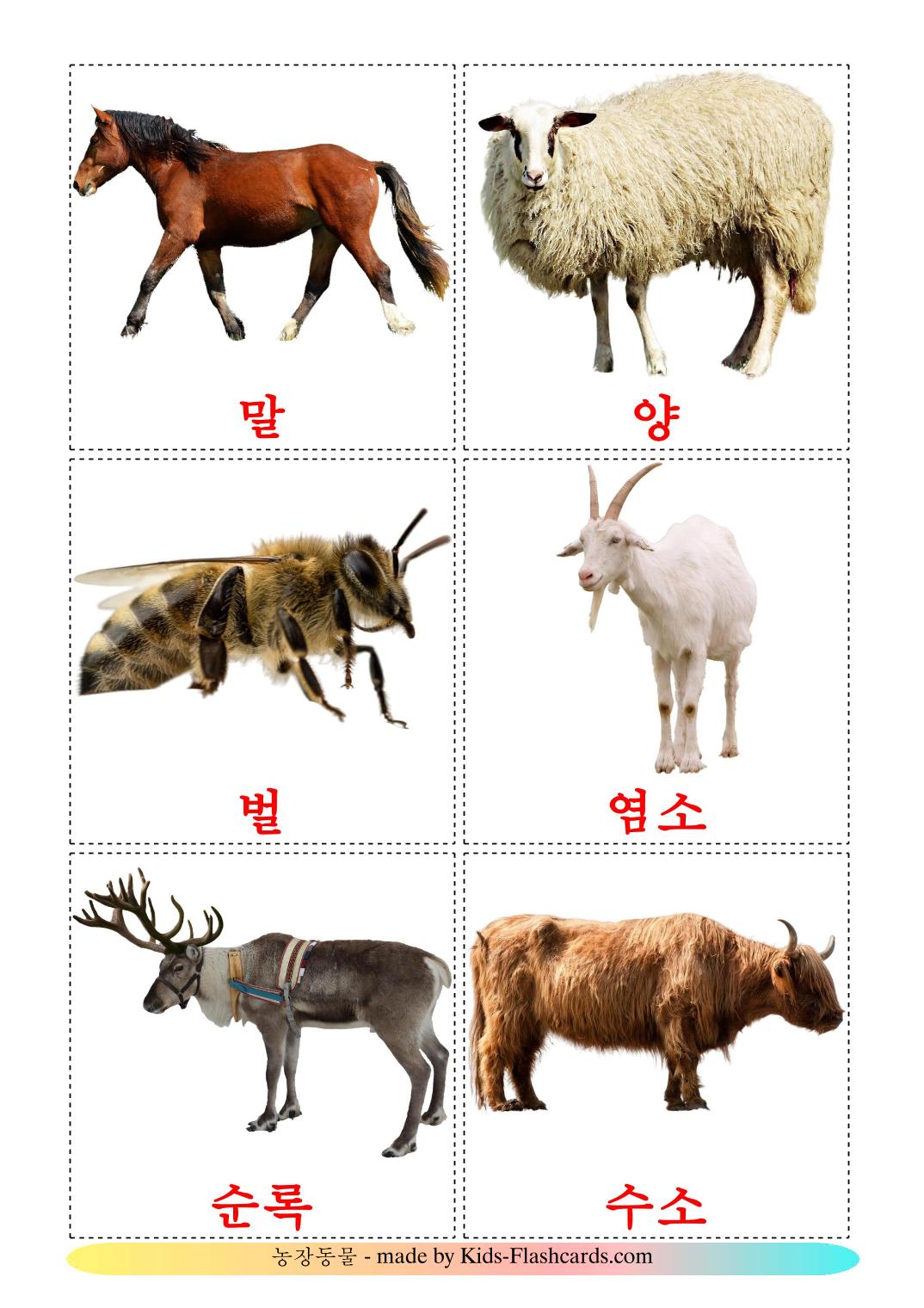 Farm animals - 15 Free Printable korean Flashcards 