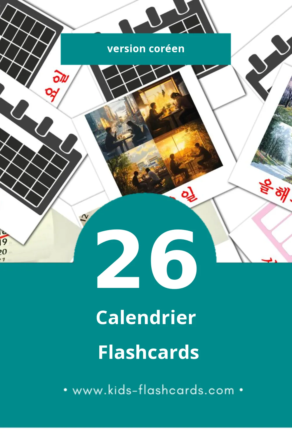 Flashcards Visual 날씨 pour les tout-petits (26 cartes en Coréen)