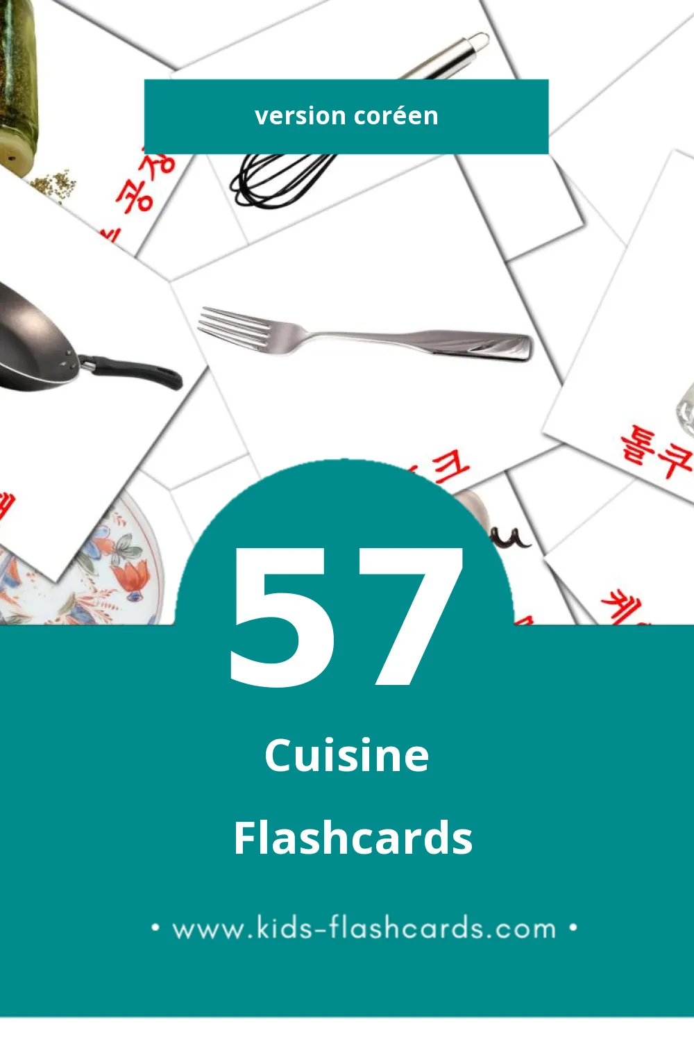 Flashcards Visual 부엌에서 pour les tout-petits (57 cartes en Coréen)