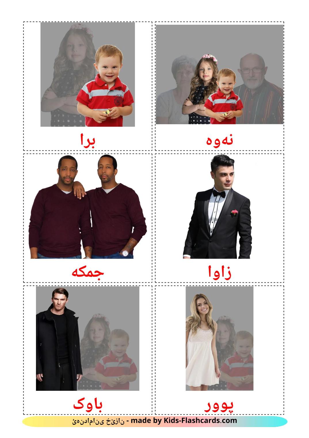 Les Membres de la Famille - 32 Cartes de vocabulaire kurmanj(kurde) imprimables gratuitement