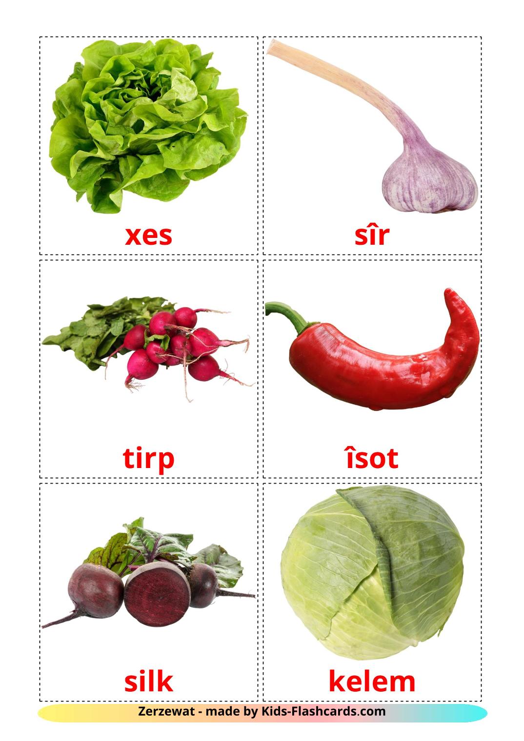 Vegetables - 29 Free Printable kurdish(kurmanj) Flashcards 