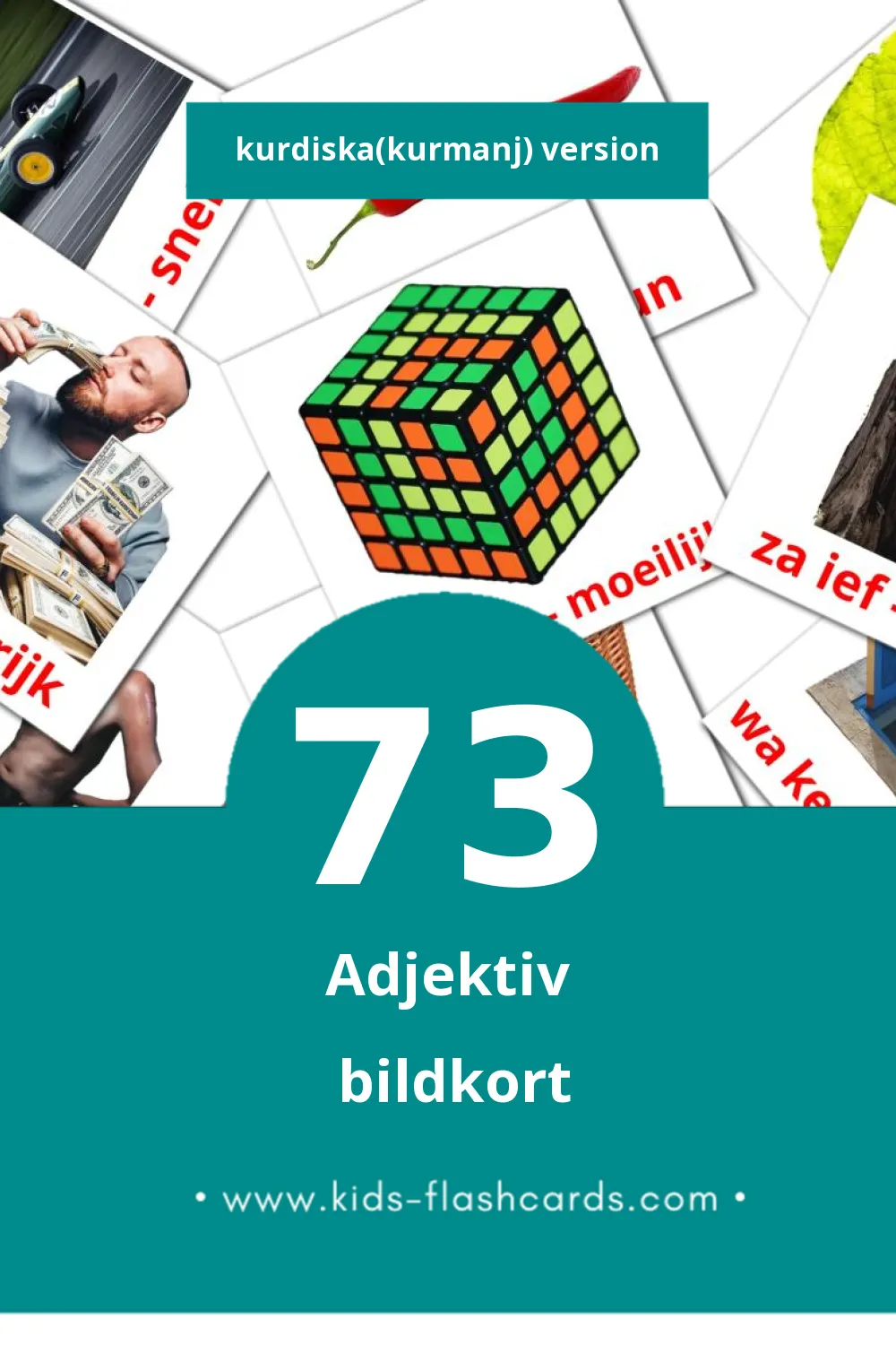 Visuella Adjectieven för småbarn (73 bildkort för barn på Kurdiska(kurmanj))