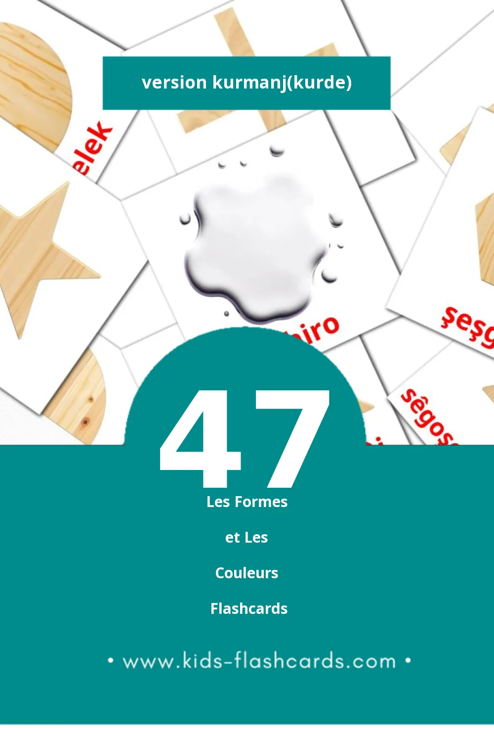 Flashcards Visuelles CORES pour les Tout-Petits (47 Cartes en Kurmanj(kurde))