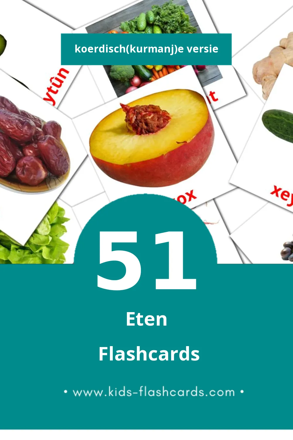 Visuele Xwarin Flashcards voor Kleuters (51 kaarten in het Koerdisch(kurmanj))