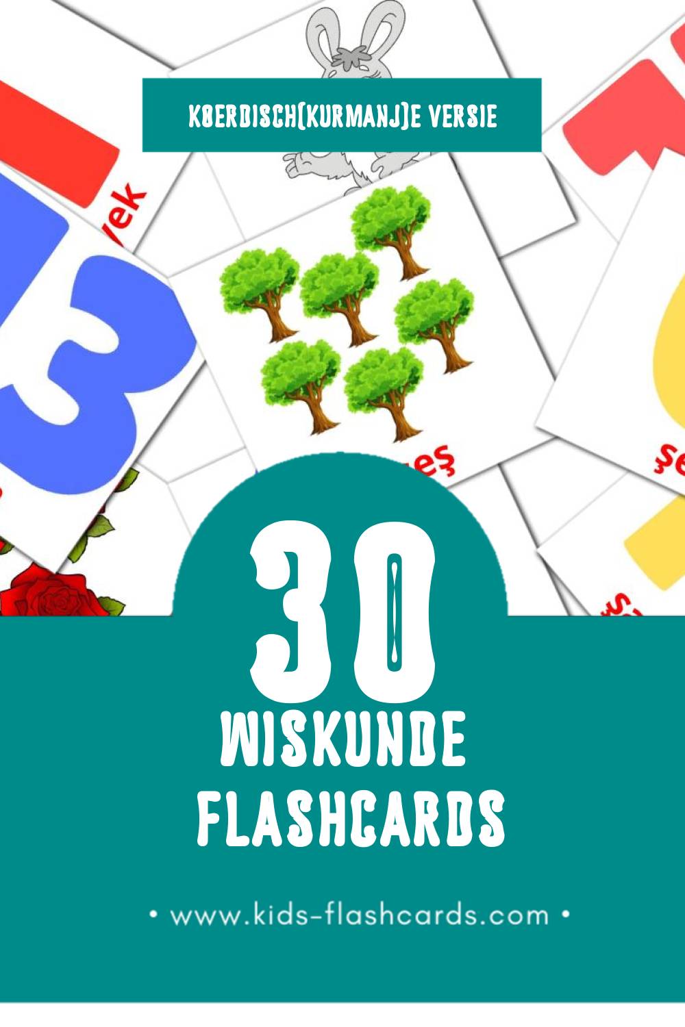 Visuele Matematîk Flashcards voor Kleuters (30 kaarten in het Koerdisch(kurmanj))
