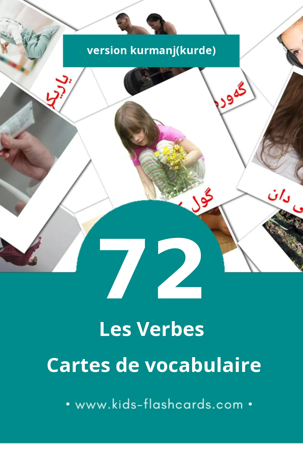 Cartes de vocabulaire Visuelles کردارەکان pour les Tout-Petits (72 Cartes en Kurmanj(kurde))