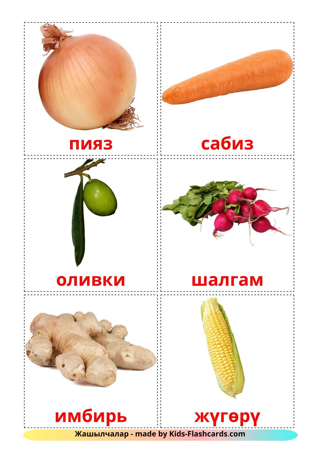 Vegetables - 30 Free Printable kyrgyz Flashcards 