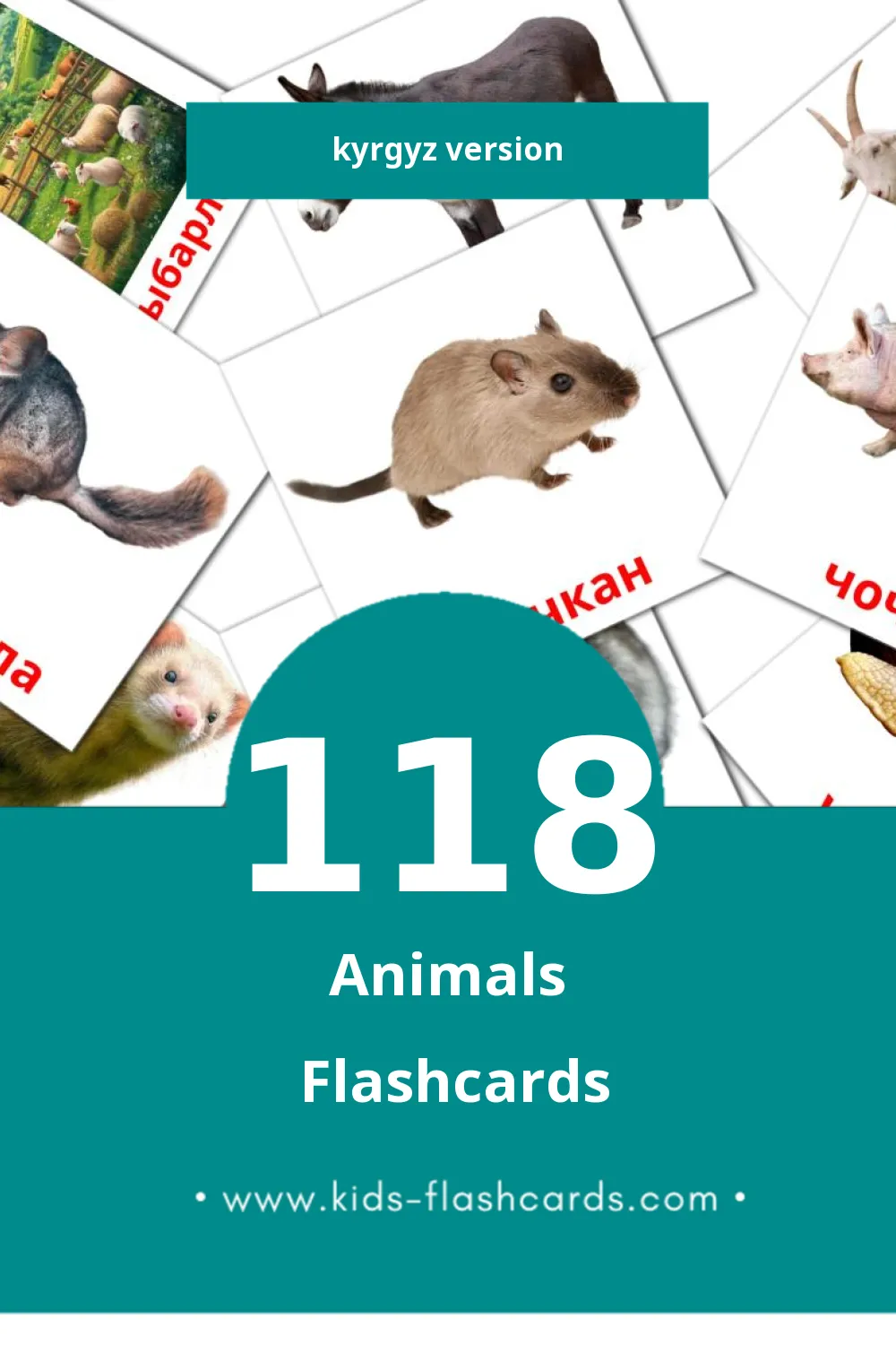 Visual Жаныбарлар Flashcards for Toddlers (118 cards in Kyrgyz)