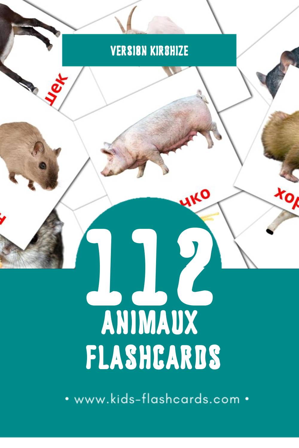 Flashcards Visual Жаныбарлар pour les tout-petits (15 cartes en Kirghize)