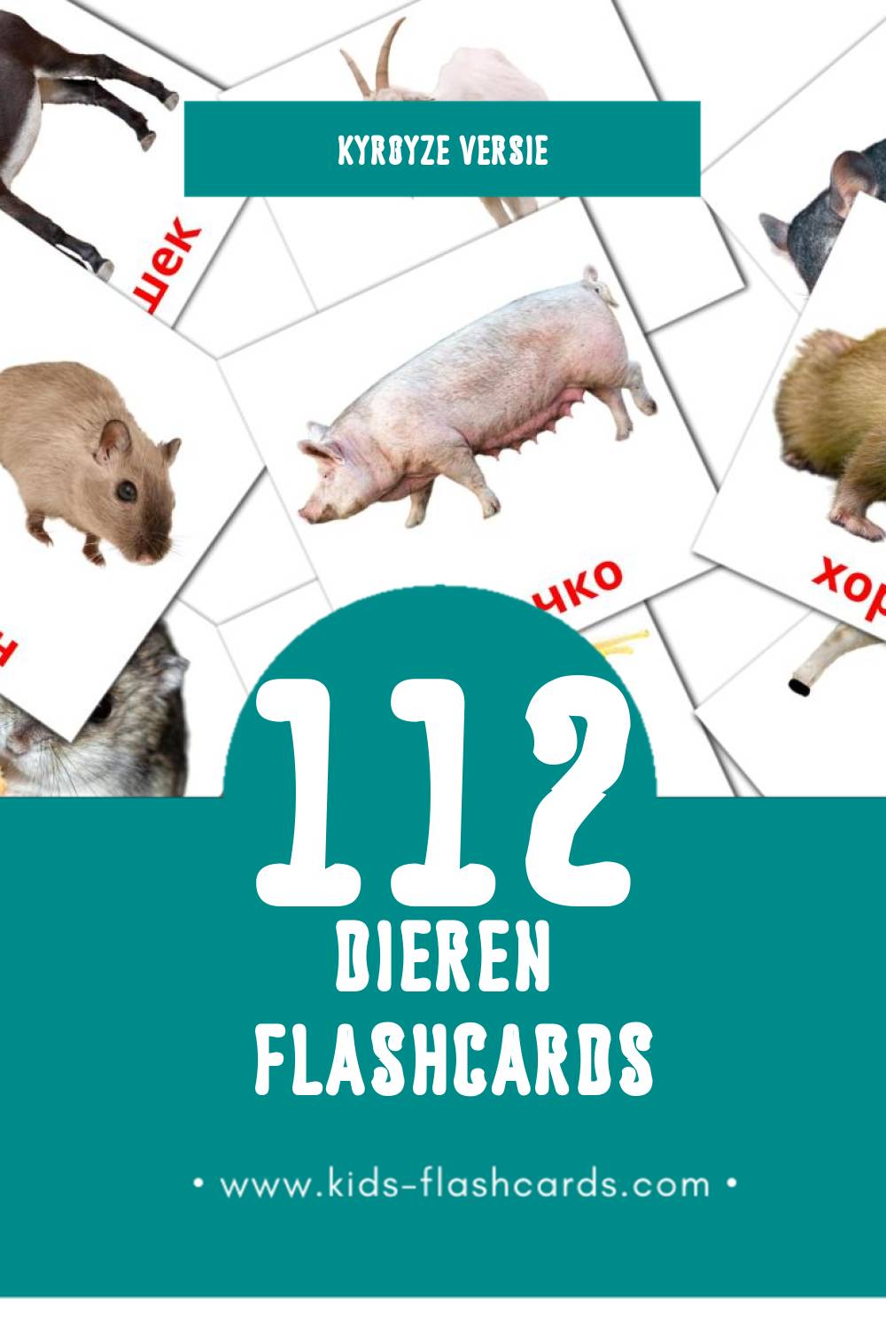Visuele Жаныбарлар Flashcards voor Kleuters (112 kaarten in het Kyrgyz)
