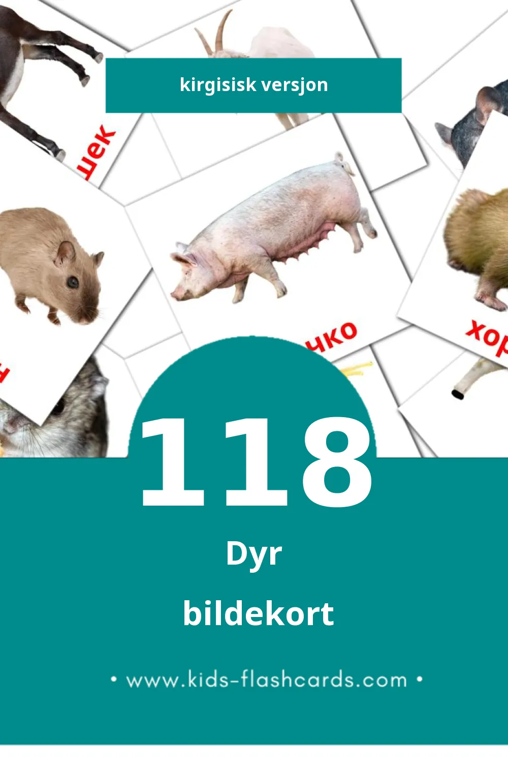 Visuelle Жаныбарлар bildekort for småbarn (118 kort på Kirgisisk)