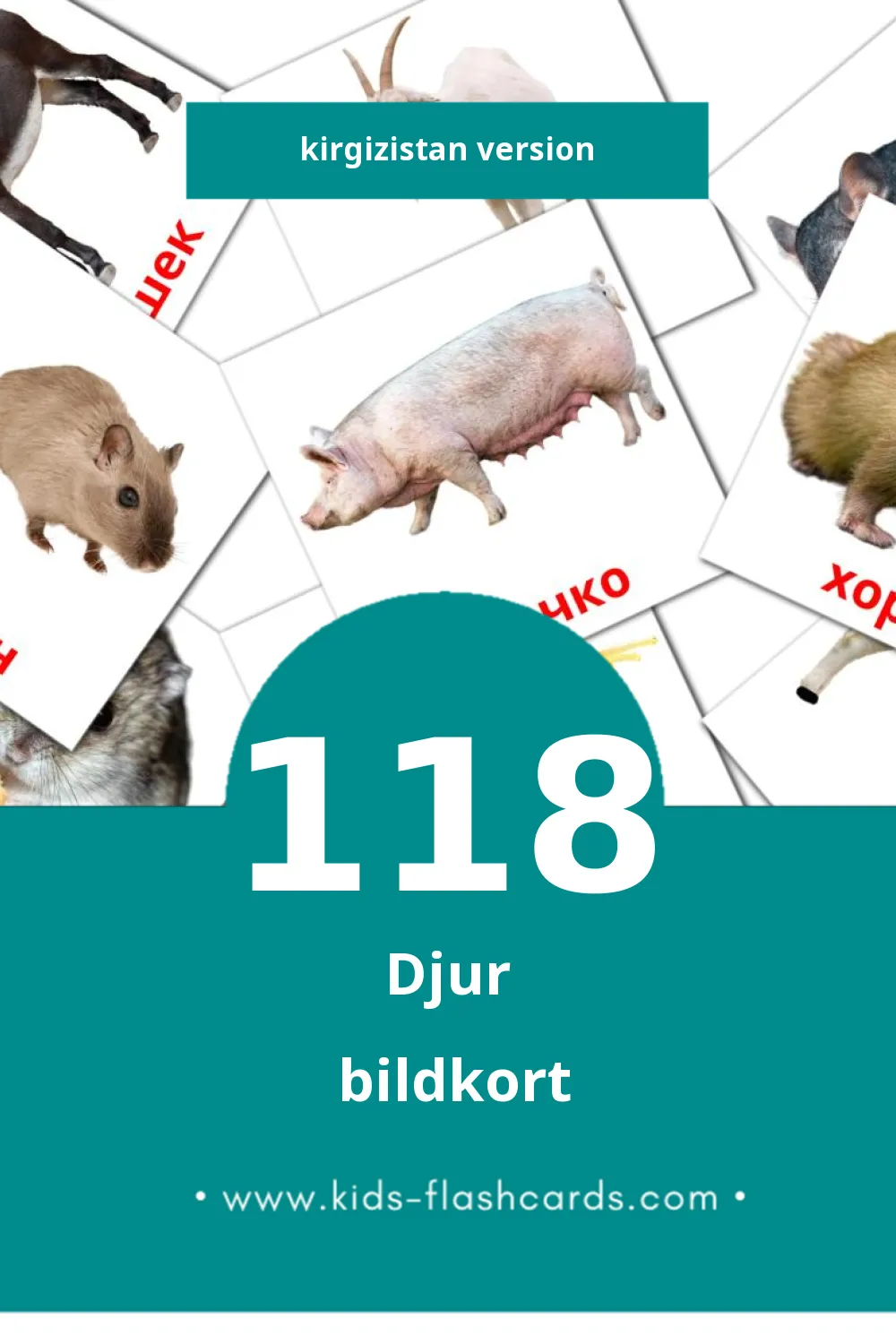 Visuella Жаныбарлар för småbarn (118 bildkort för barn på Kirgizistan)