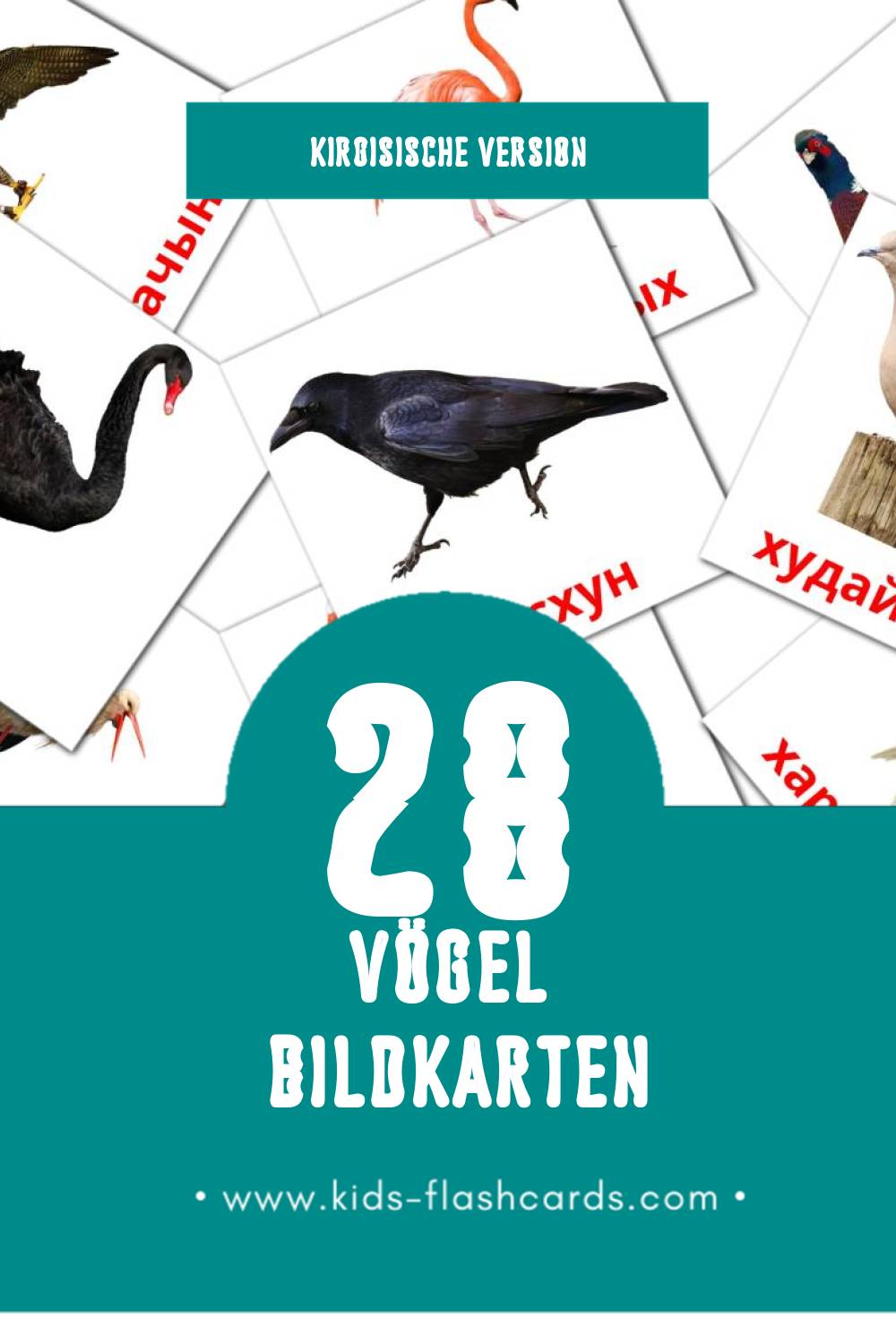 Visual Хустар Flashcards für Kleinkinder (28 Karten in Kirgisisch)