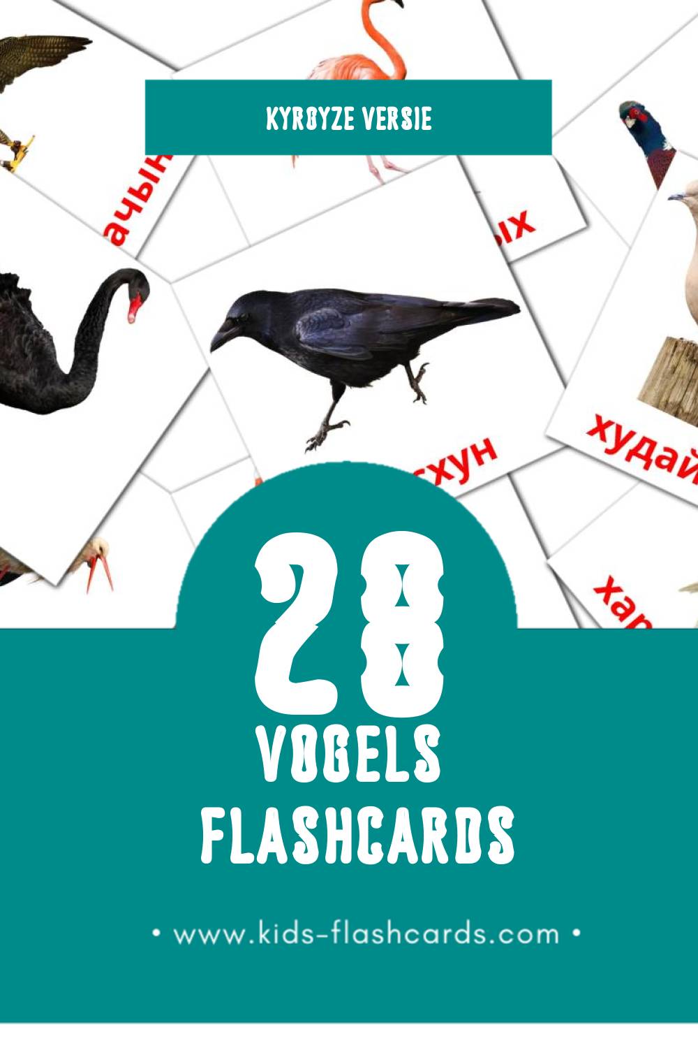Visuele Хустар Flashcards voor Kleuters (28 kaarten in het Kyrgyz)