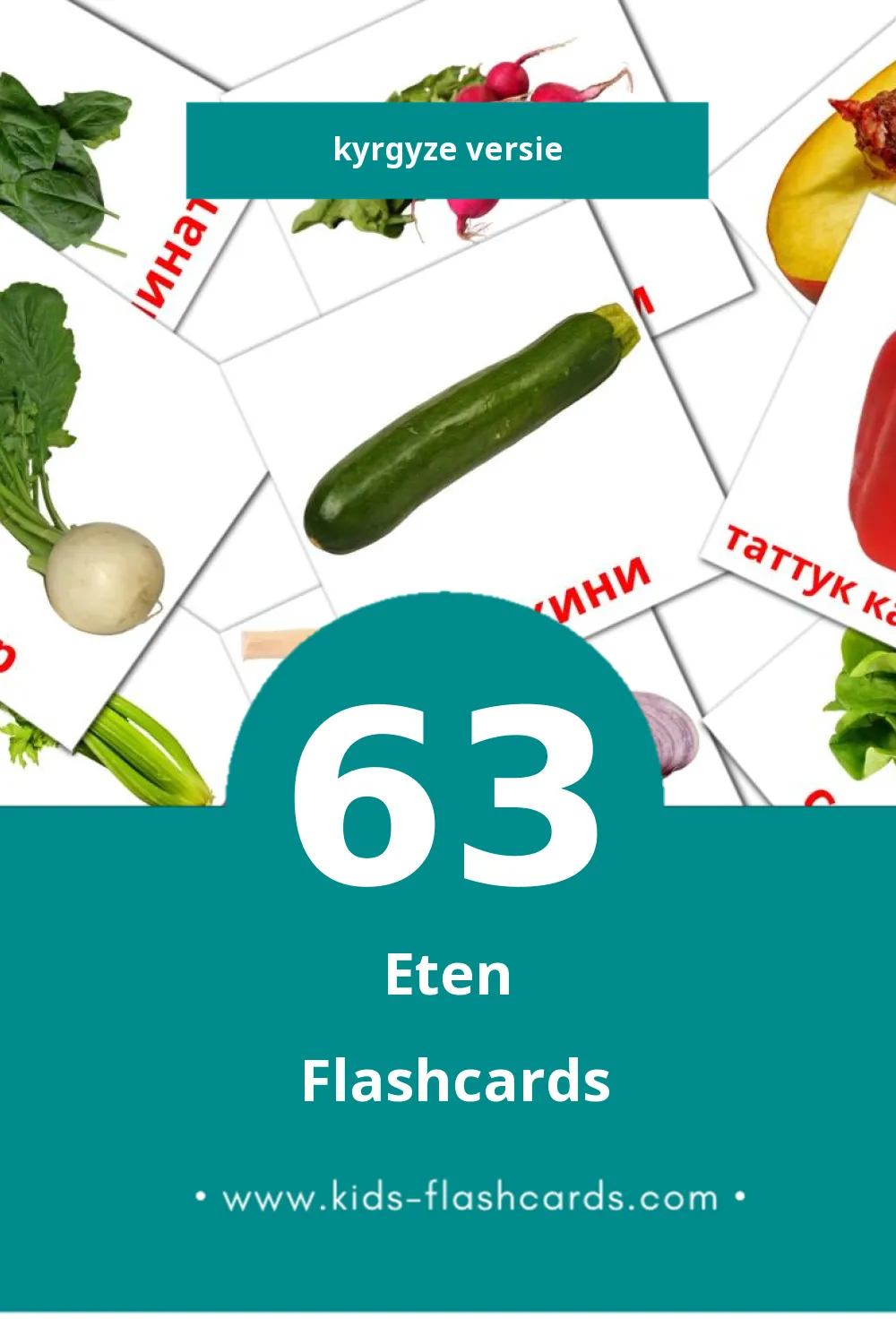 Visuele Тамак-аш Flashcards voor Kleuters (63 kaarten in het Kyrgyz)