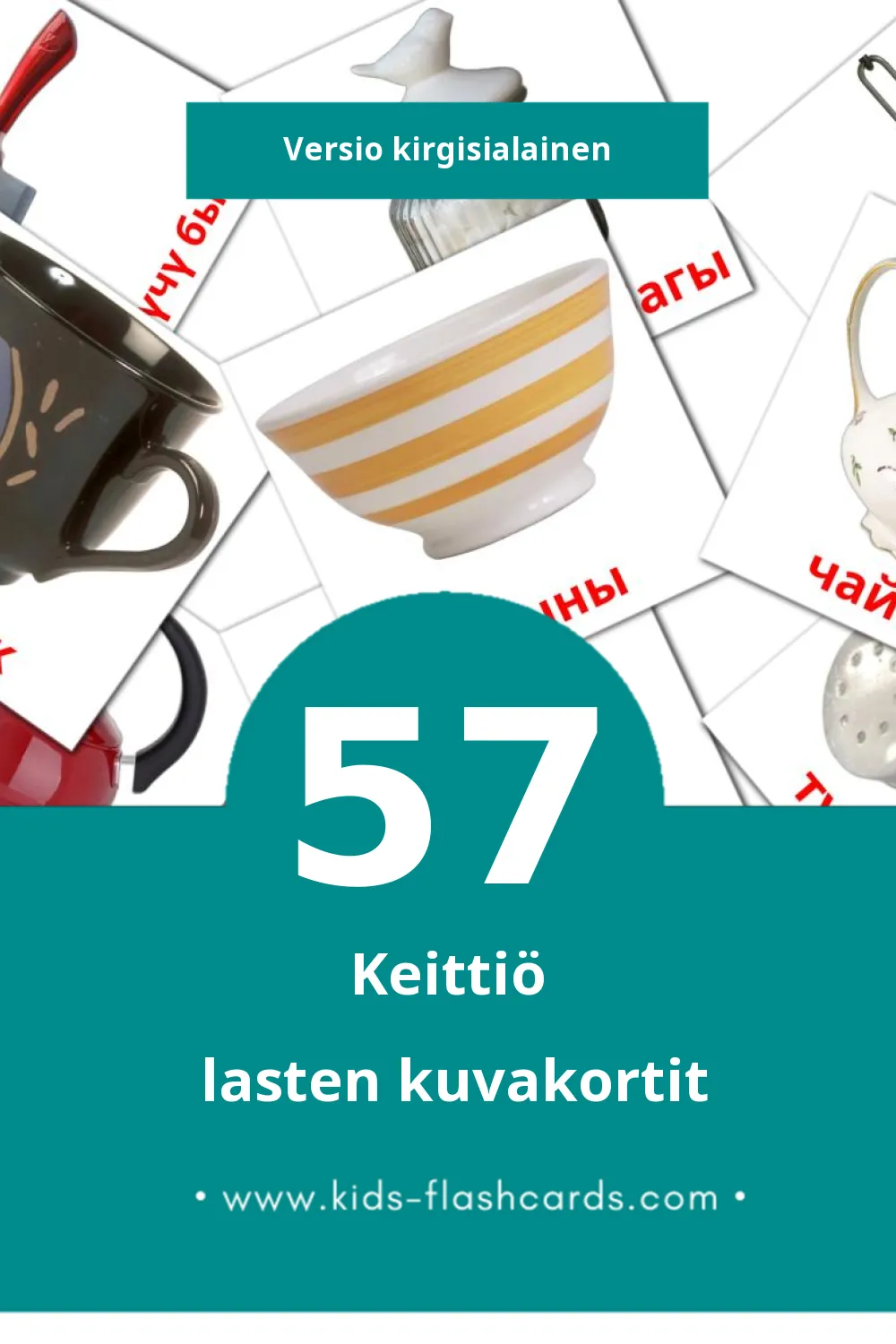 АШКАНА lasten kuvakortit pikkulapsille (57 korttia Kirgisialaiseksi)