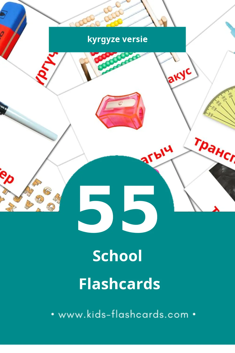 Visuele Мектеп Flashcards voor Kleuters (55 kaarten in het Kyrgyz)