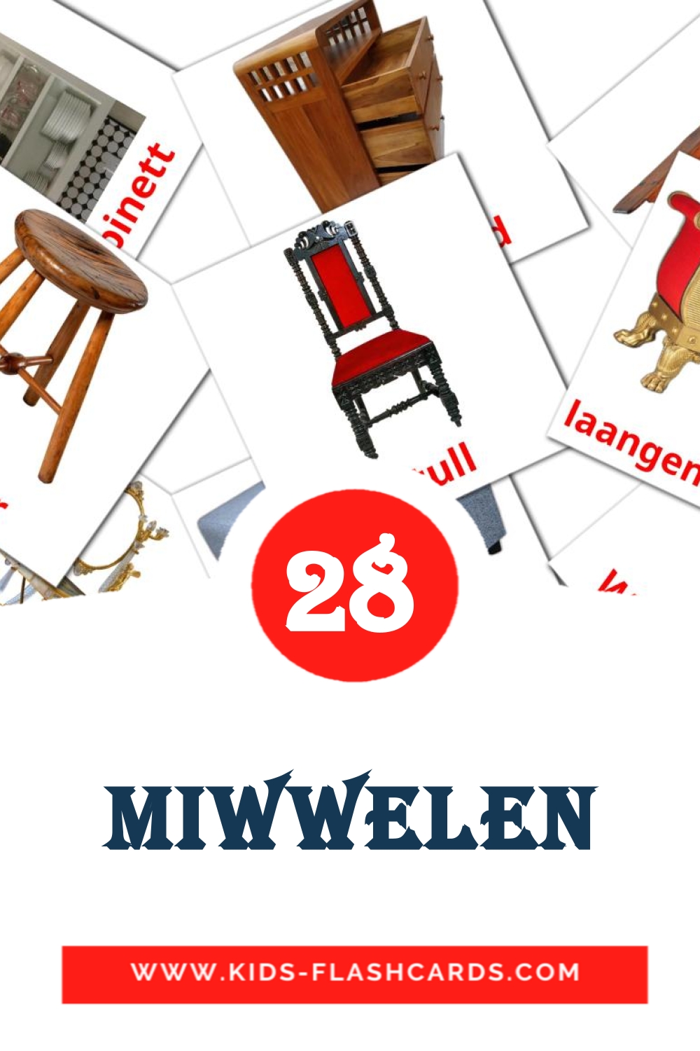 28 Miwwelen Picture Cards for Kindergarden in luxembourgish