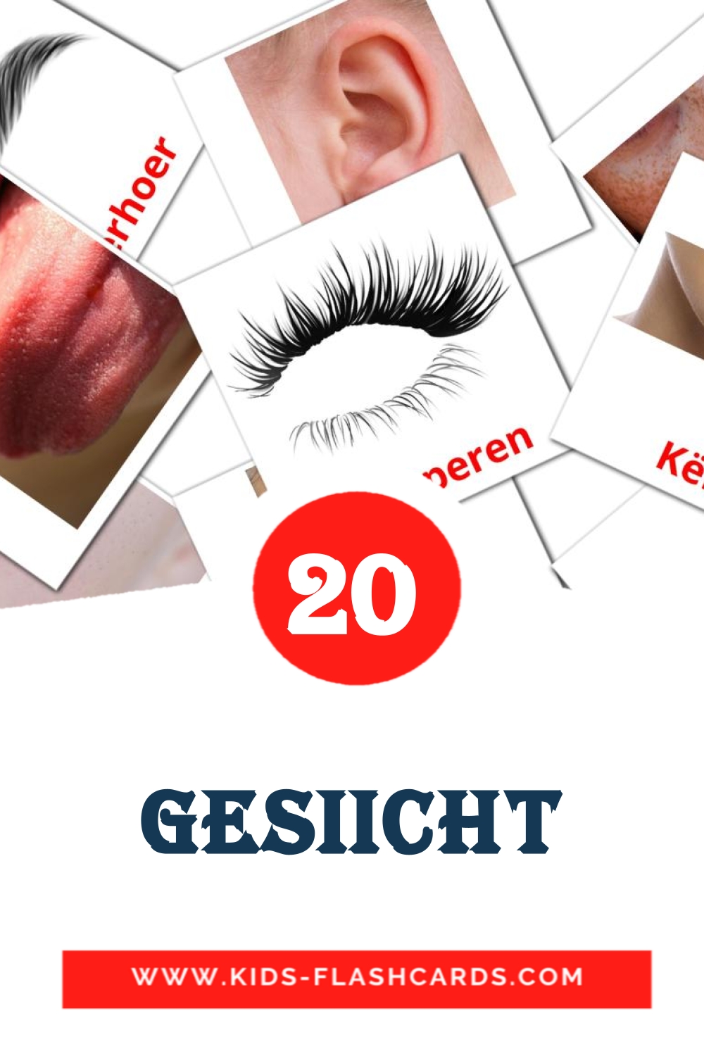 20 tarjetas didacticas de Gesiicht para el jardín de infancia en luxemburgués