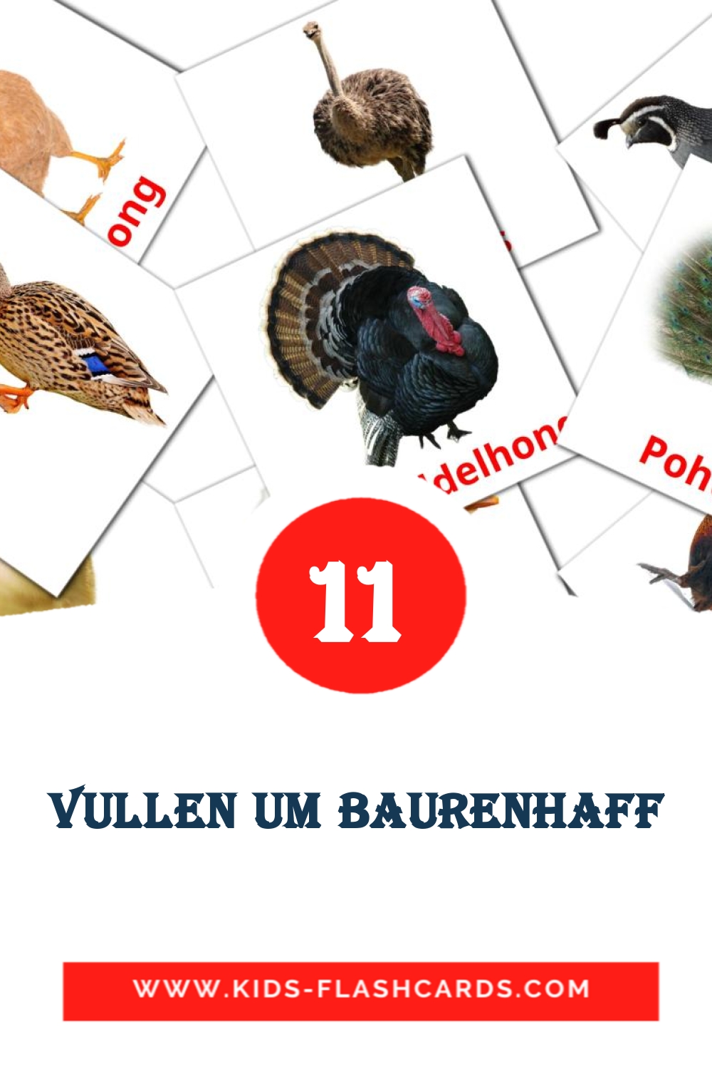 11 cartes illustrées de Vullen um Baurenhaff pour la maternelle en luxembourgeois