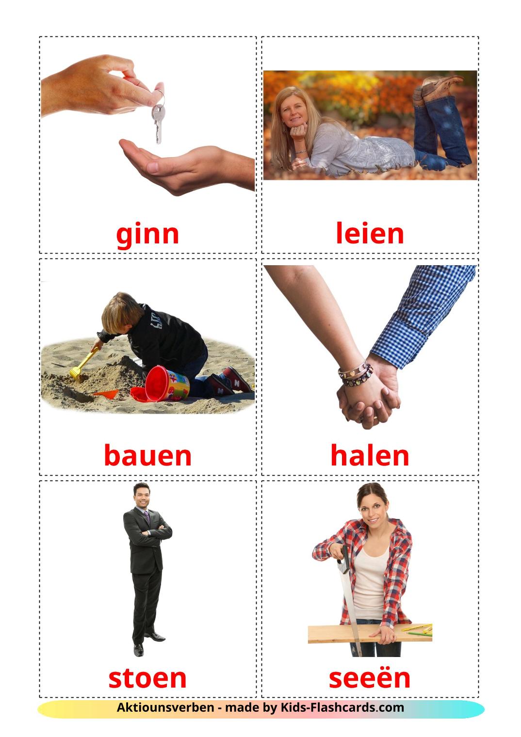 Action verbs - 51 Free Printable luxembourgish Flashcards 