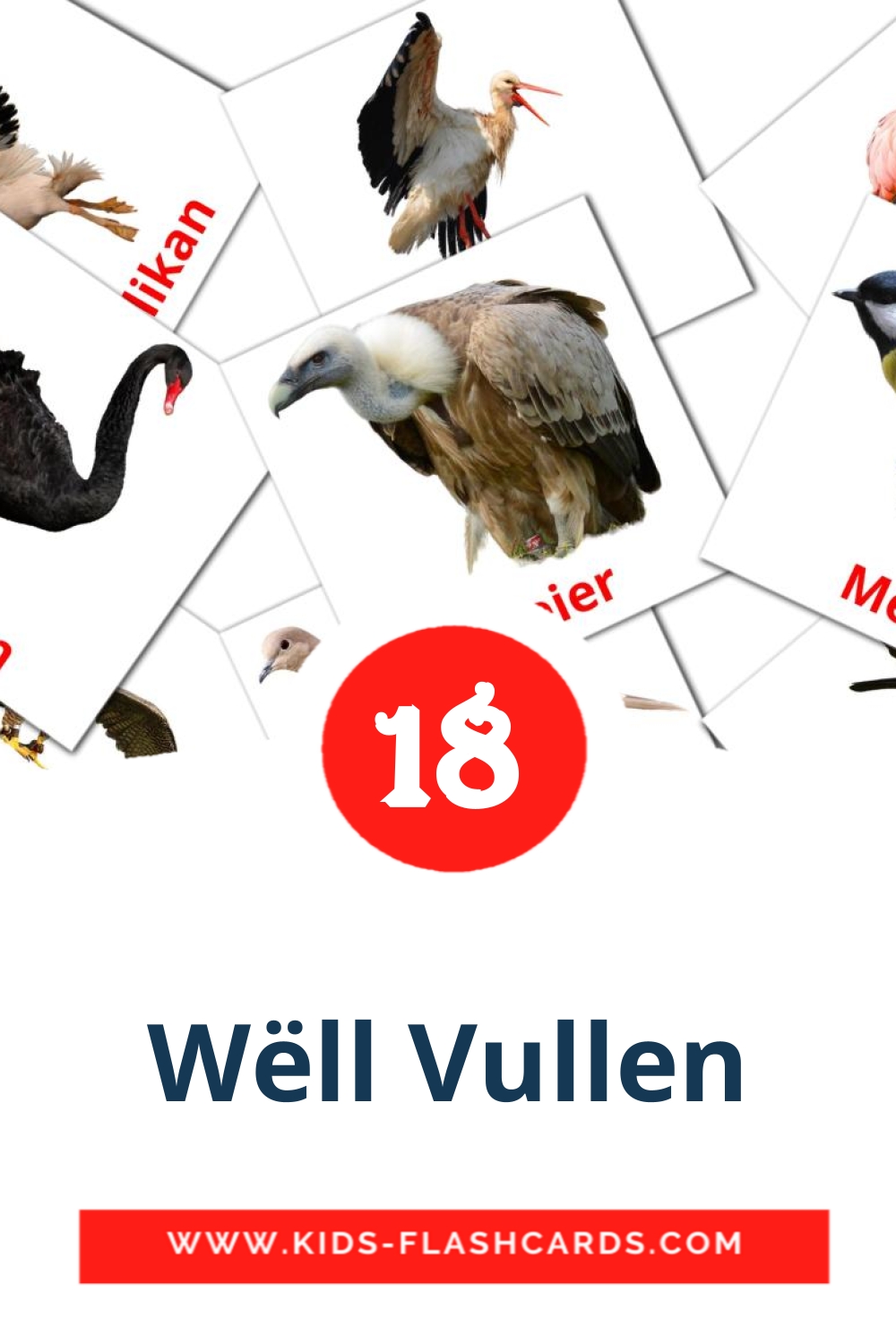 18 Cartões com Imagens de Wëll Vullen para Jardim de Infância em luxemburguês