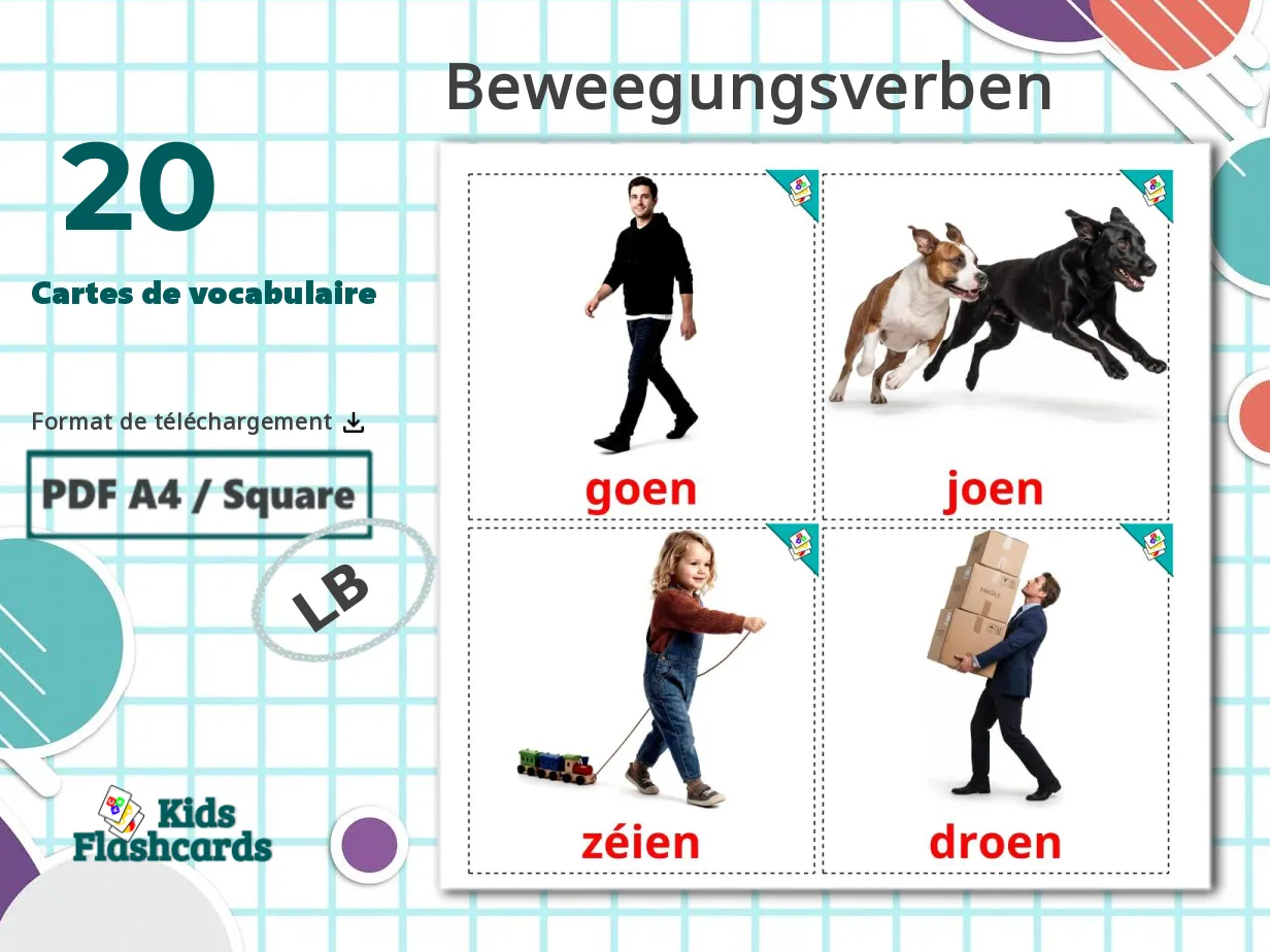 20 Cartes de Vocabulaire pour Enfants GRATUITES Les Verbes de Mouvement ...