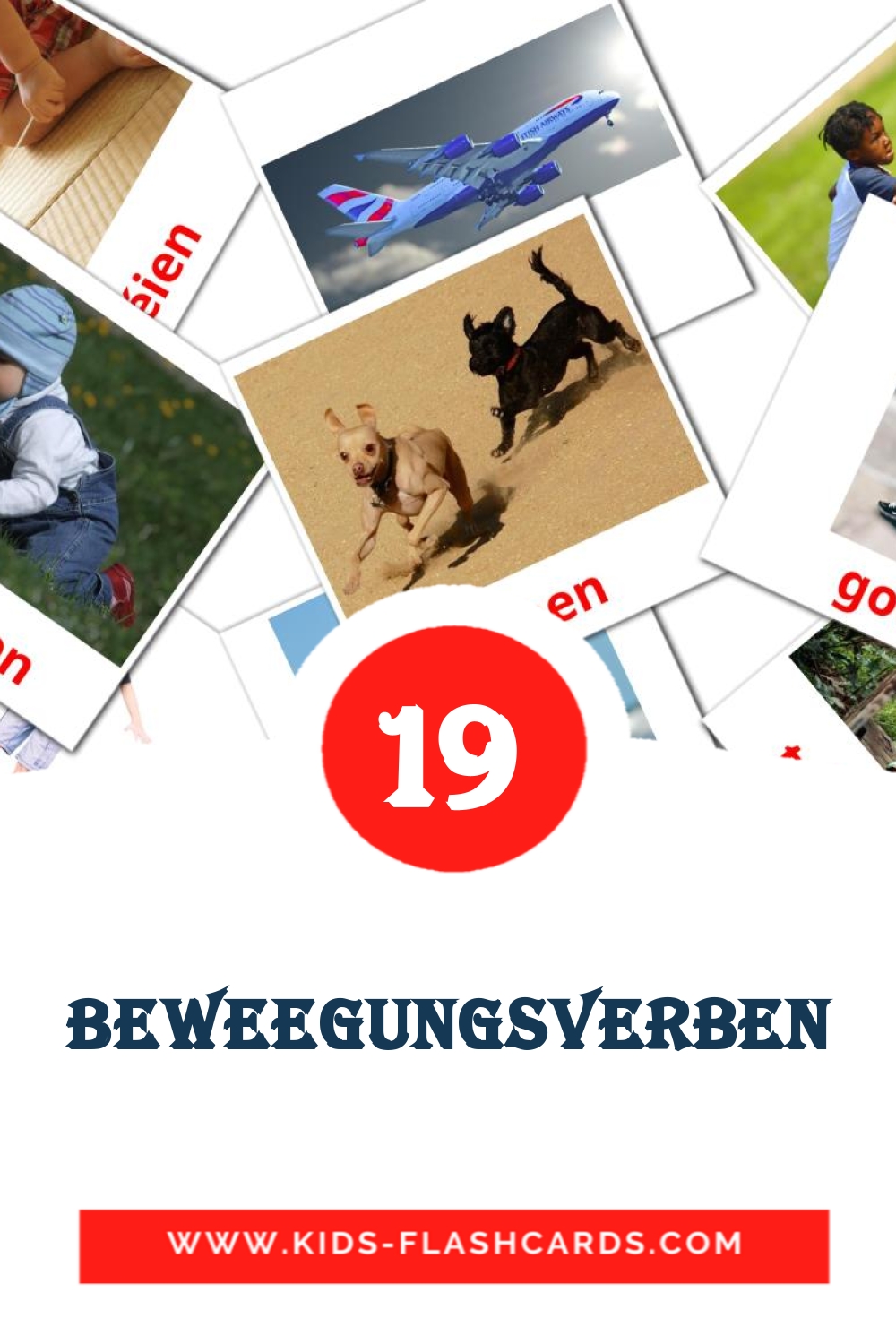 19 carte illustrate di Beweegungsverben per la scuola materna in lussemburghese