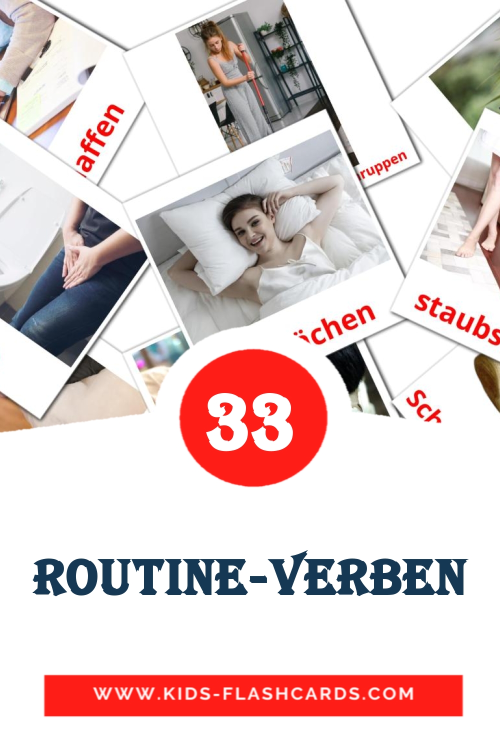 33 Routine-Verben fotokaarten voor kleuters in het luxemburgs