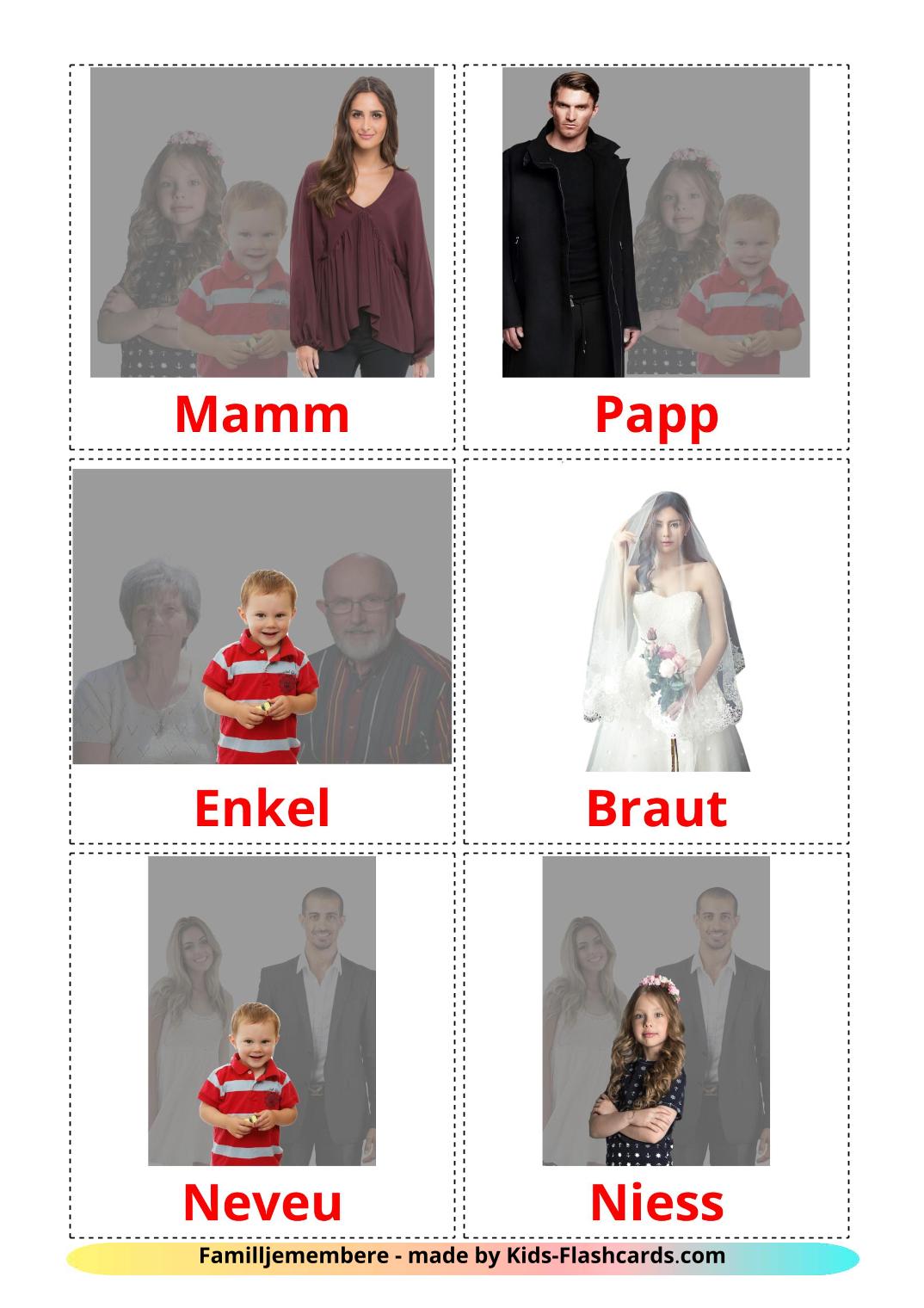 Familienmitglieder - 32 kostenlose, druckbare luxemburgisch Flashcards 