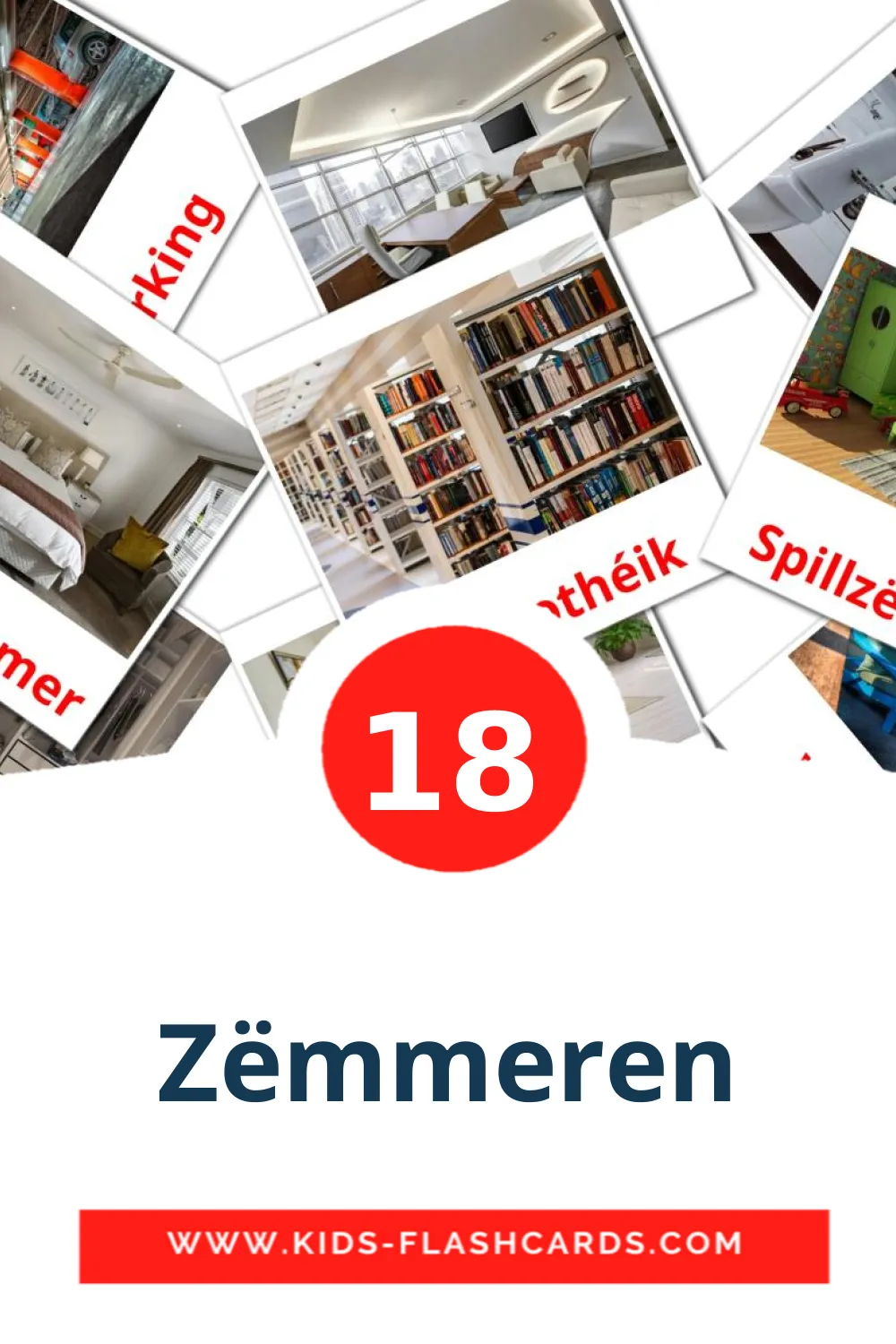 18 Zëmmeren Picture Cards for Kindergarden in luxembourgish