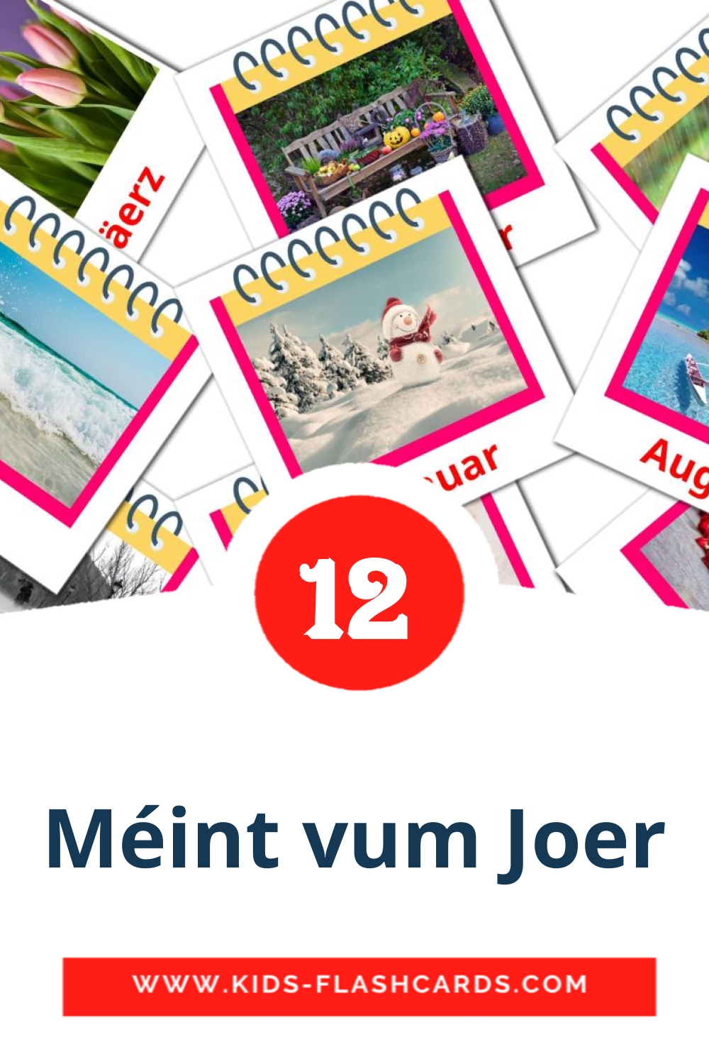 12 Cartões com Imagens de Méint vum Joer para Jardim de Infância em luxemburguês