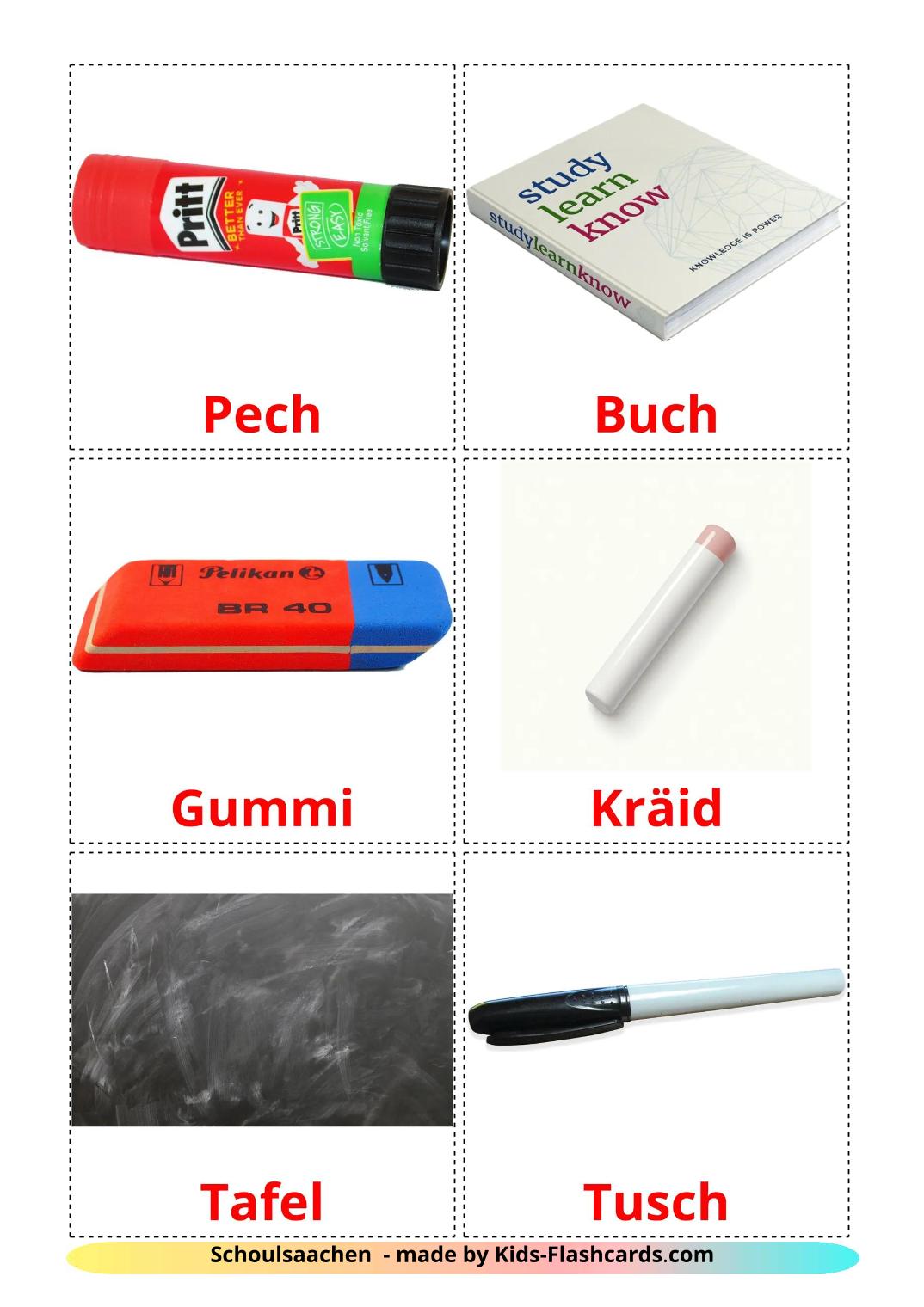 Школьные принадлежности - 37 Free Printable люксембургском Flashcards