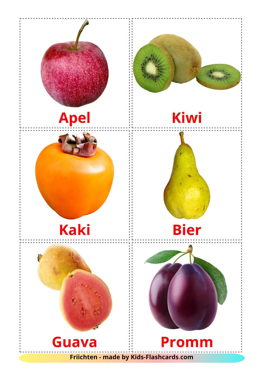 Fruits - 20 Free Printable luxembourgish Flashcards 