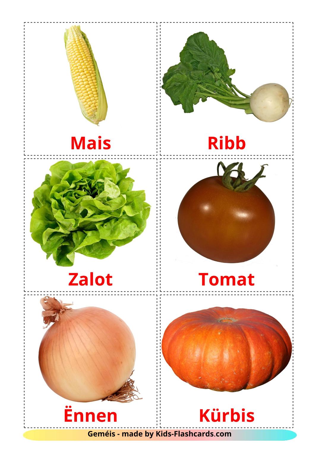 Vegetables - 29 Free Printable luxembourgish Flashcards 
