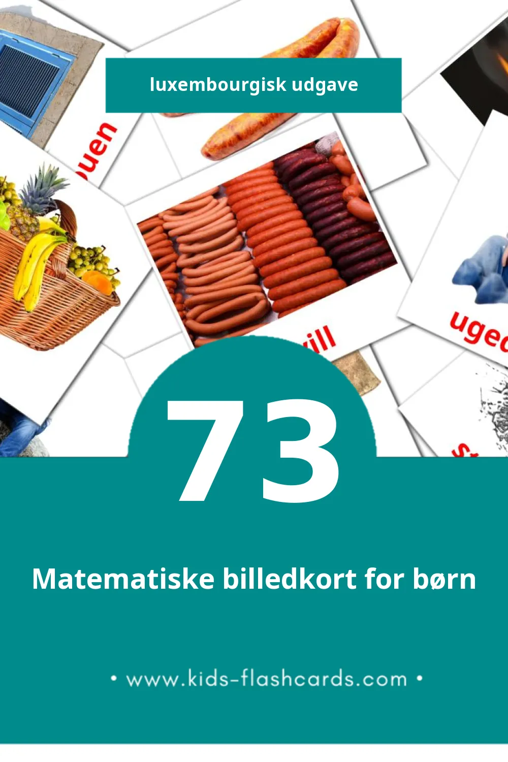 Visuelle billedkort for børn om Adjektiven til småbørn (73 kort på Luxembourgisk)