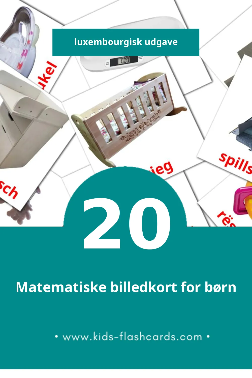 Visuelle billedkort for børn om bebe til småbørn (20 kort på Luxembourgisk)