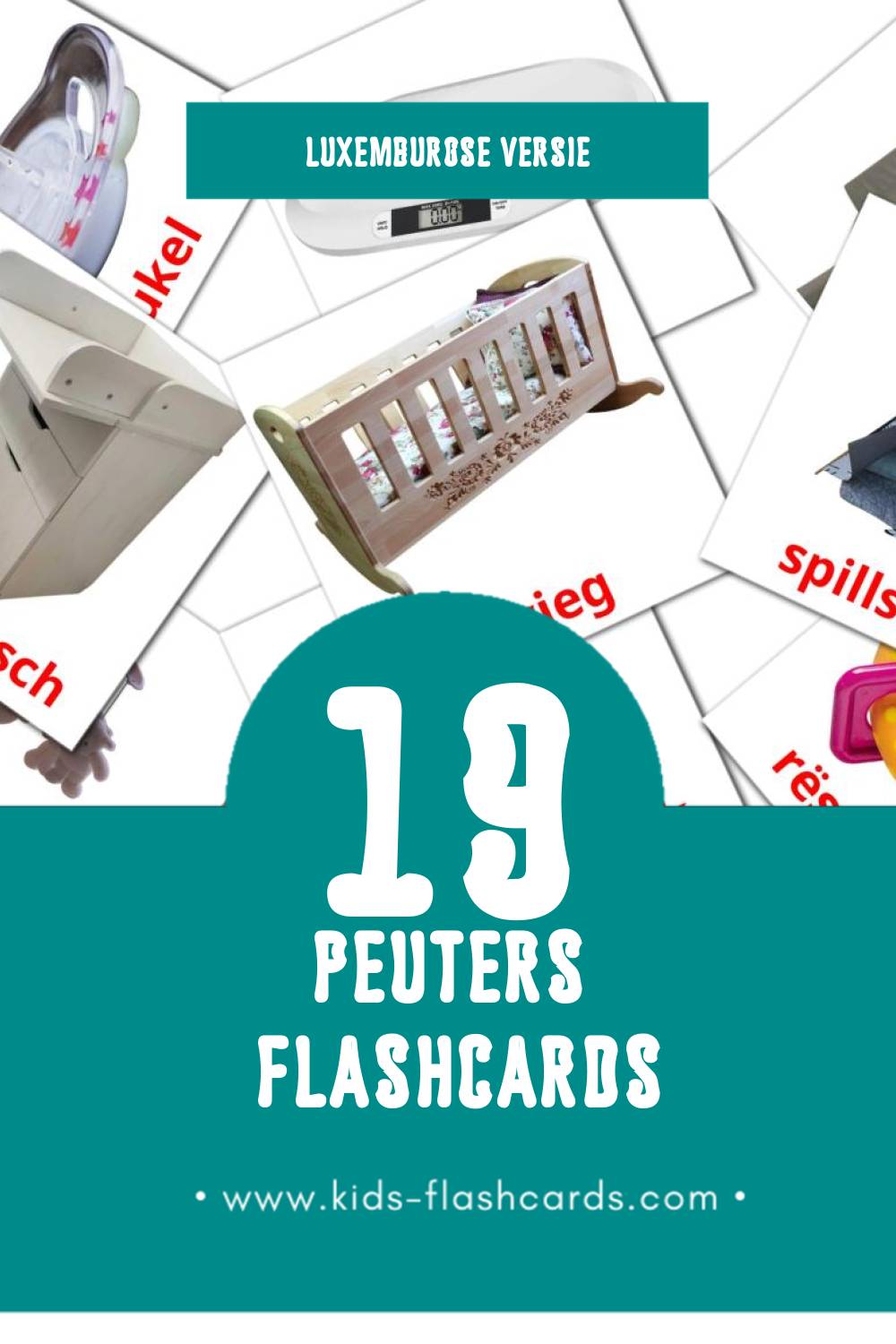 Visuele bebe Flashcards voor Kleuters (19 kaarten in het Luxemburgs)