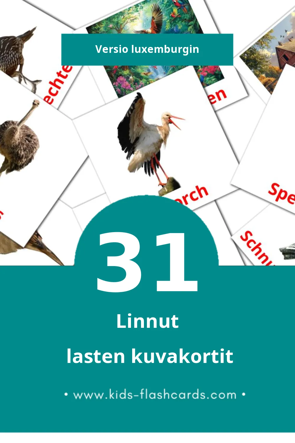 Vullen lasten kuvakortit pikkulapsille (31 korttia Luxemburginksi)