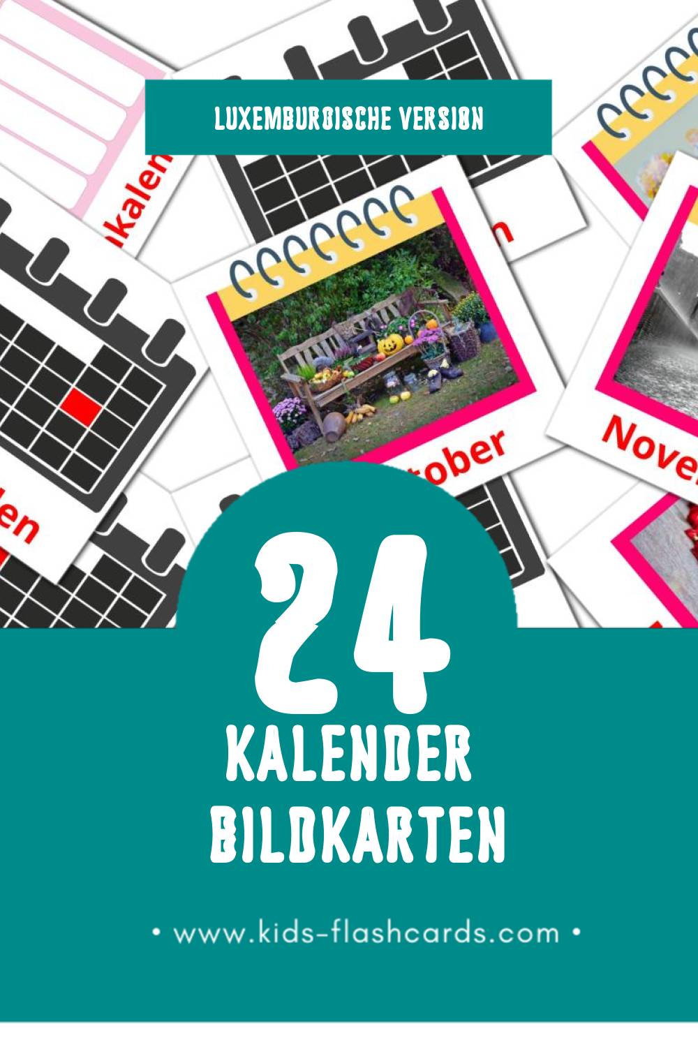 Visual Kalenner Flashcards für Kleinkinder (24 Karten in Luxemburgisch)