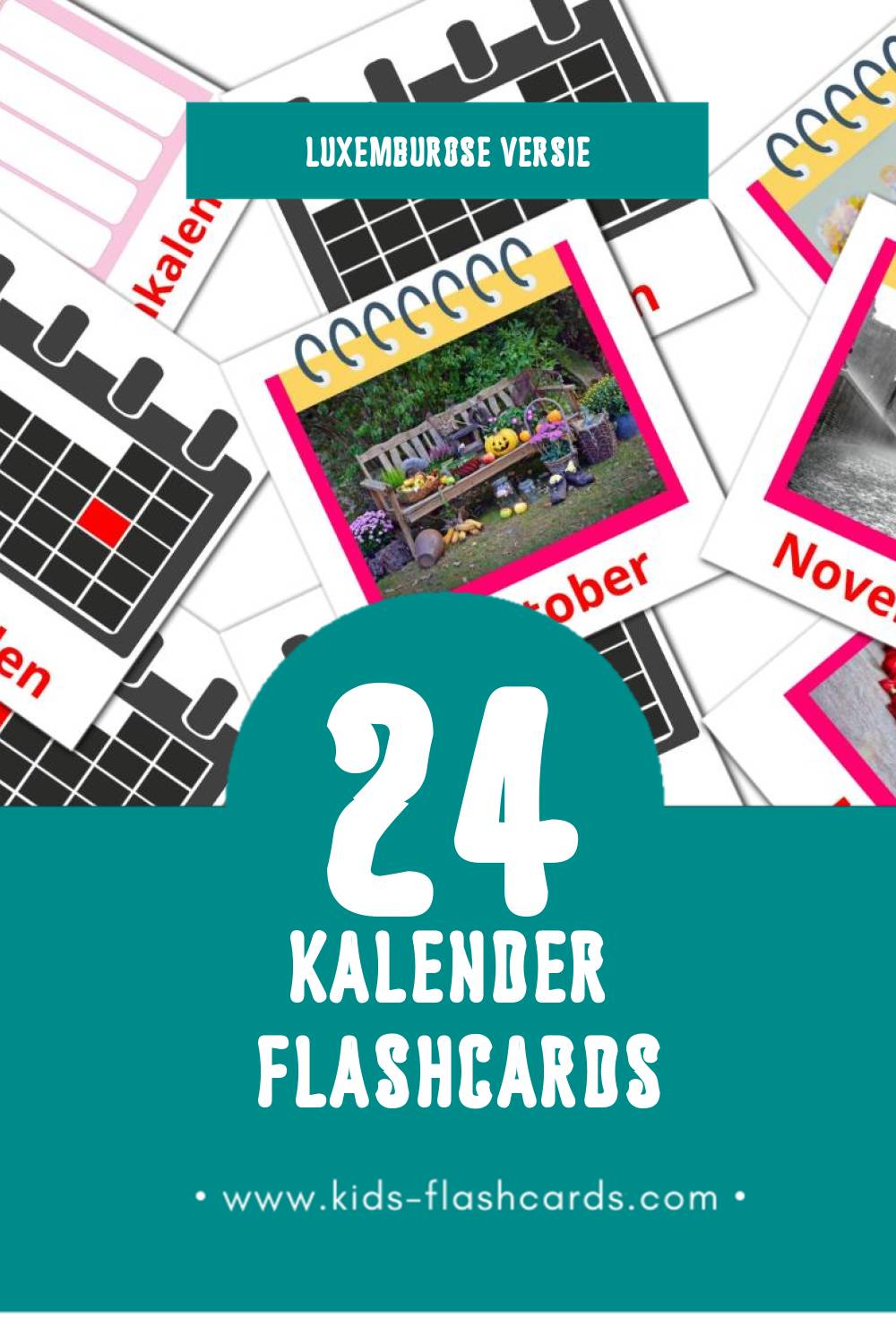 Visuele Kalenner Flashcards voor Kleuters (24 kaarten in het Luxemburgs)