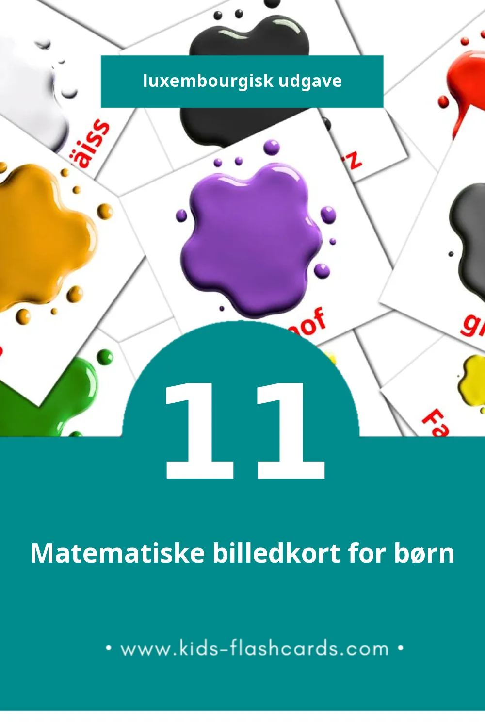 Visuelle billedkort for børn om Faarwen a Formen til småbørn (11 kort på Luxembourgisk)