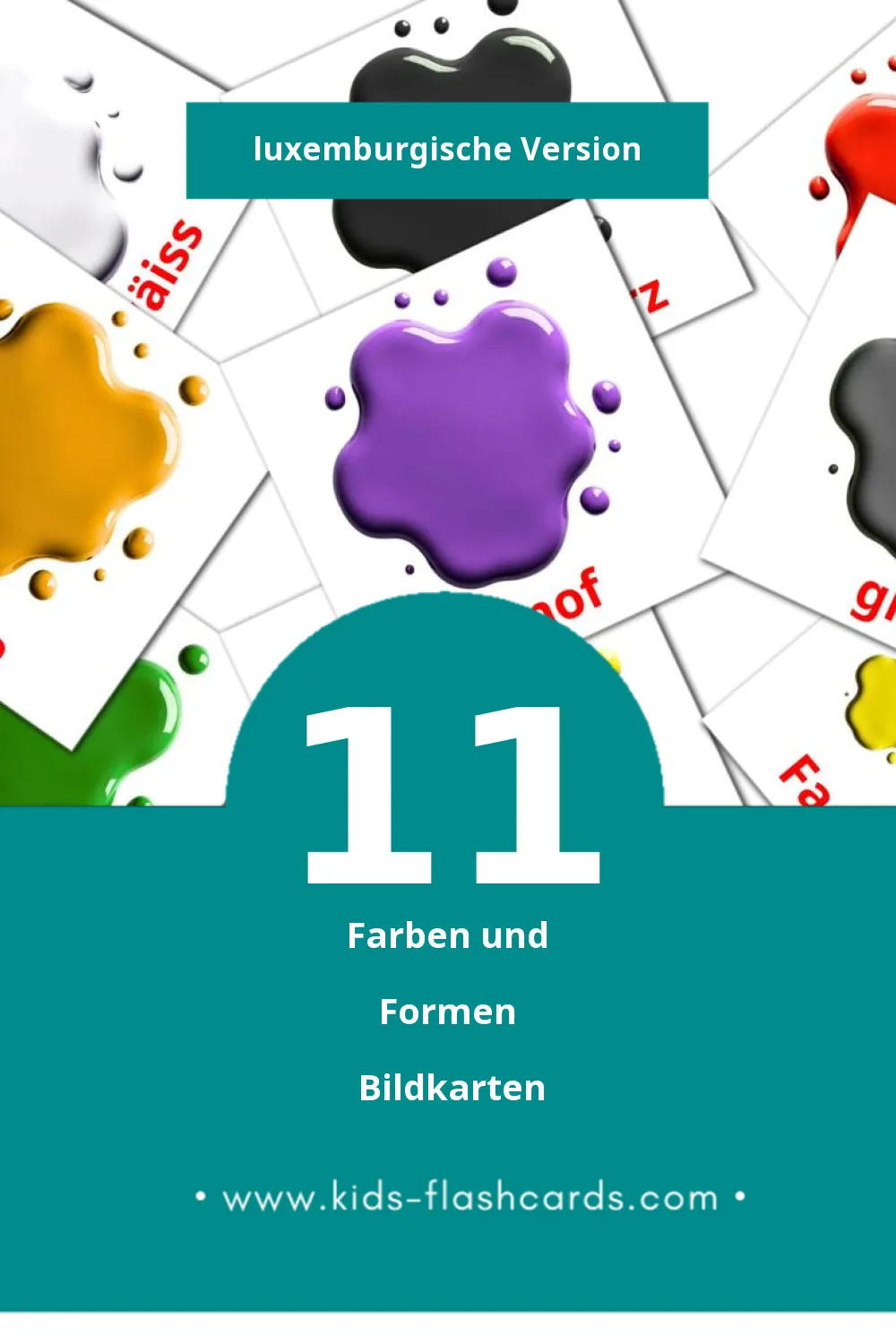 Visual Faarwen a Formen Flashcards für Kleinkinder (11 Karten in Luxemburgisch)