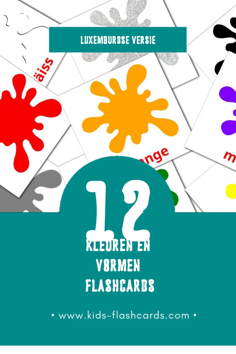 Visuele Faarwen a Formen Flashcards voor Kleuters (12 kaarten in het Luxemburgs)