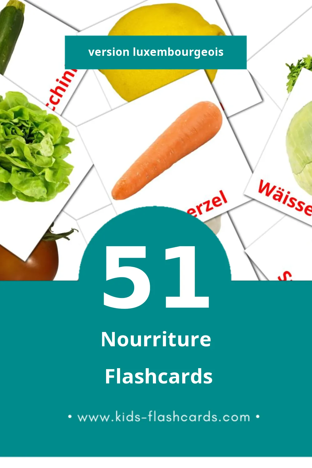 Flashcards Visual Iessen pour les tout-petits (51 cartes en Luxembourgeois)