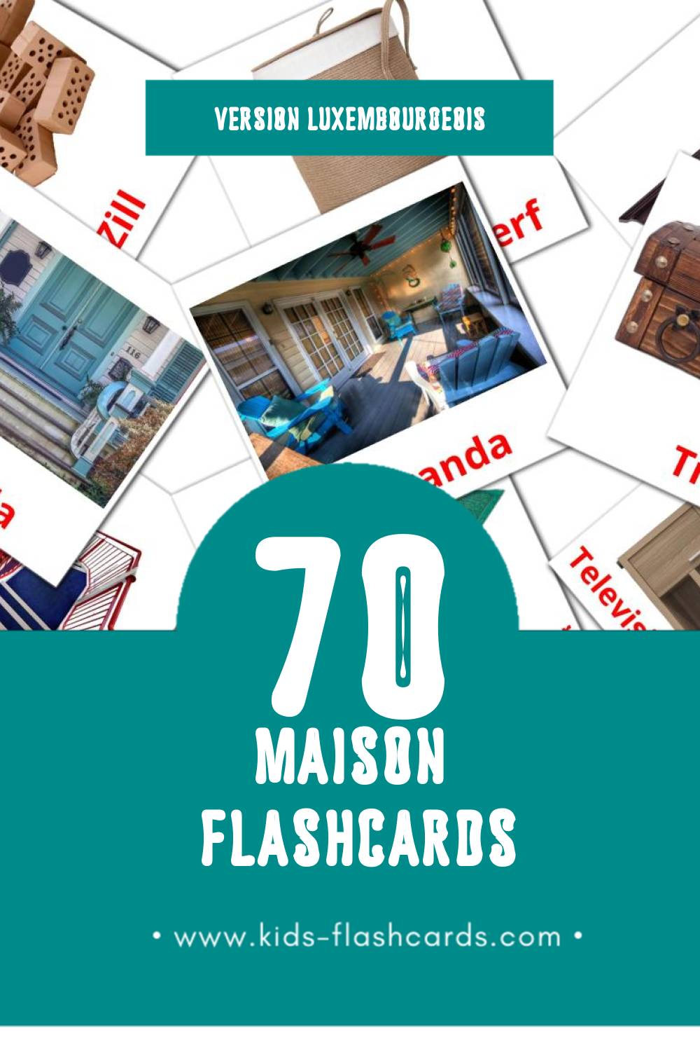 Flashcards Visual Doheem pour les tout-petits (70 cartes en Luxembourgeois)