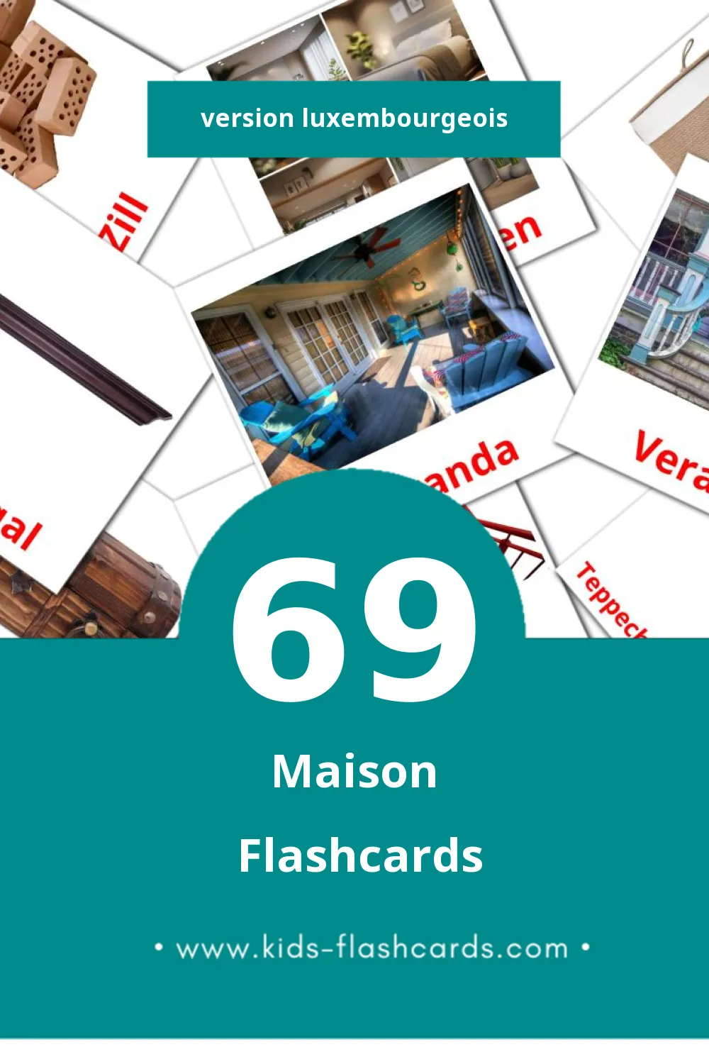 Flashcards Visual Doheem pour les tout-petits (69 cartes en Luxembourgeois)