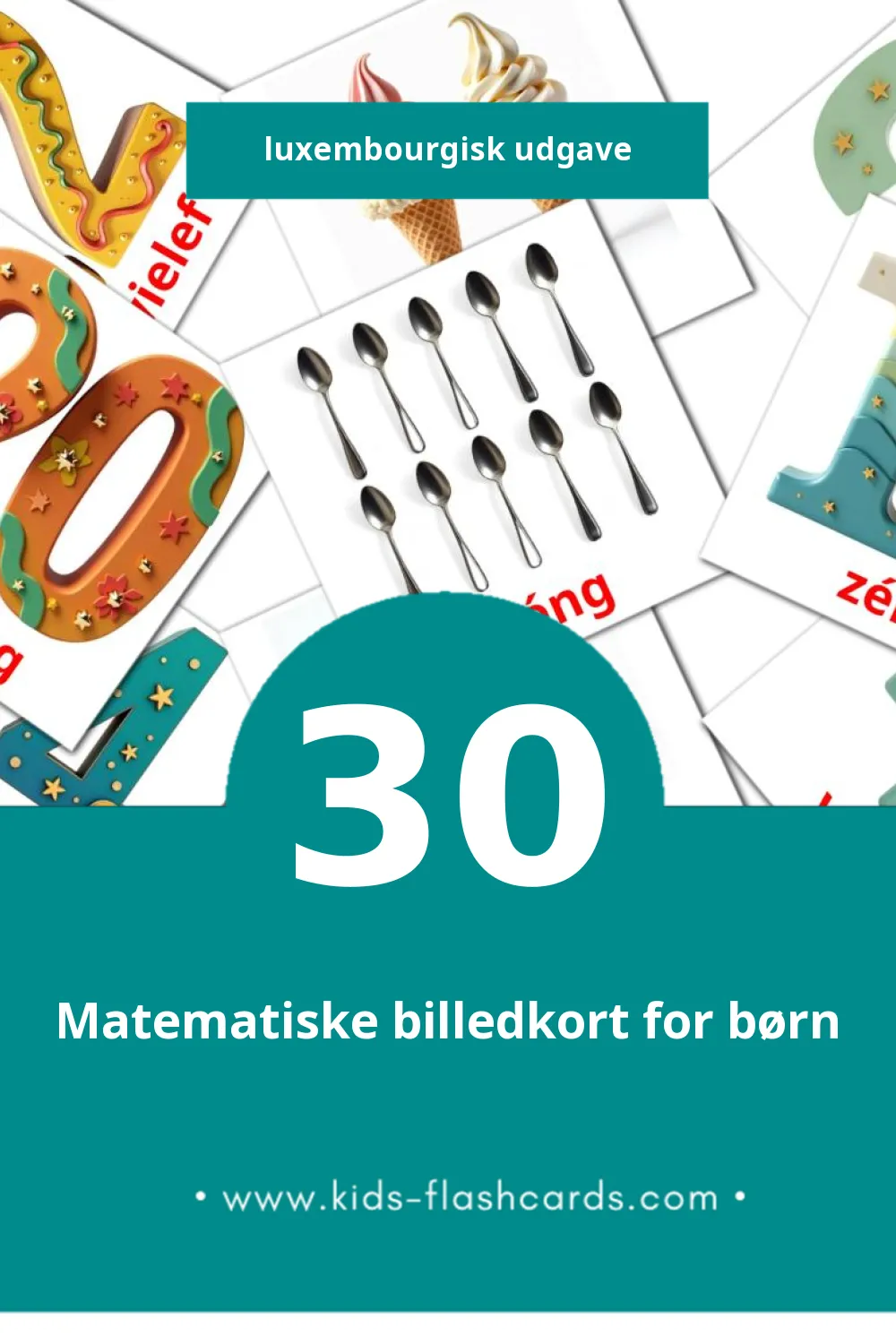 Visuelle Mathematik bildekort for småbarn (30 kort på Luxembourgisk)